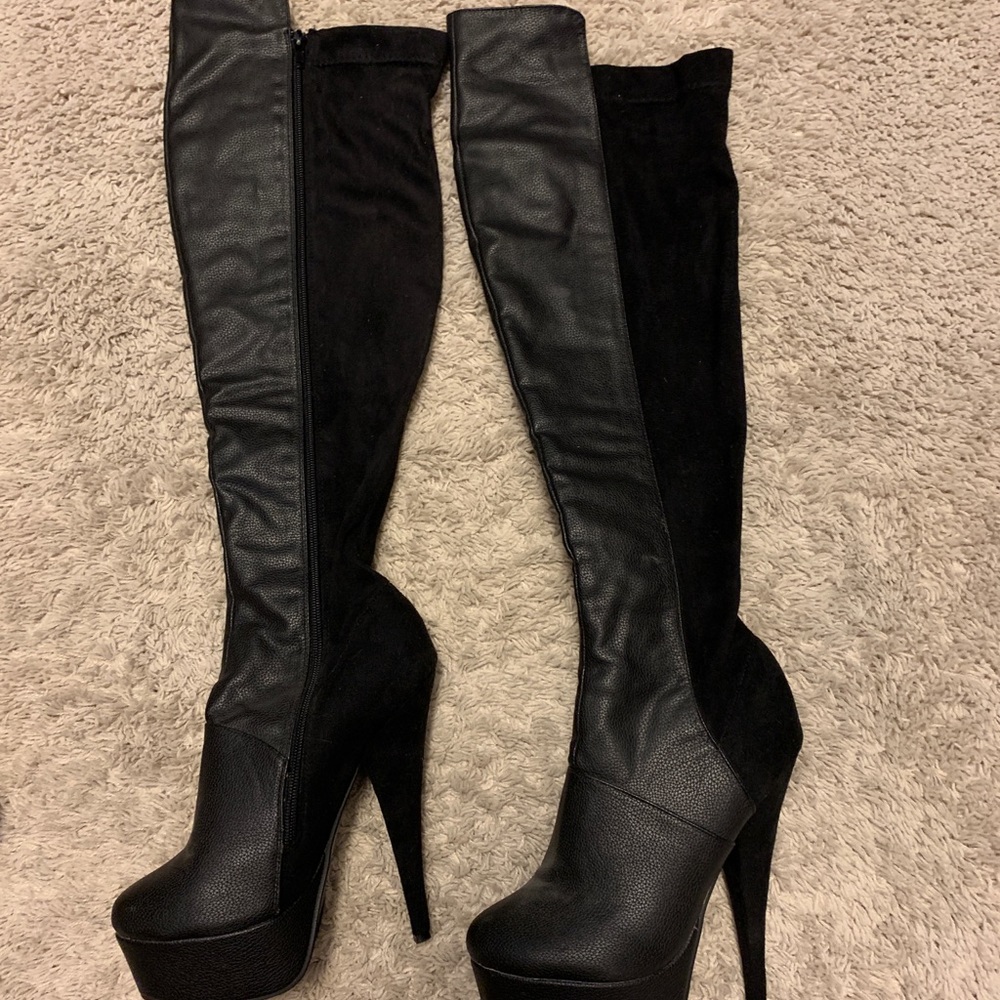 Never worn! Black platform over the knee boots